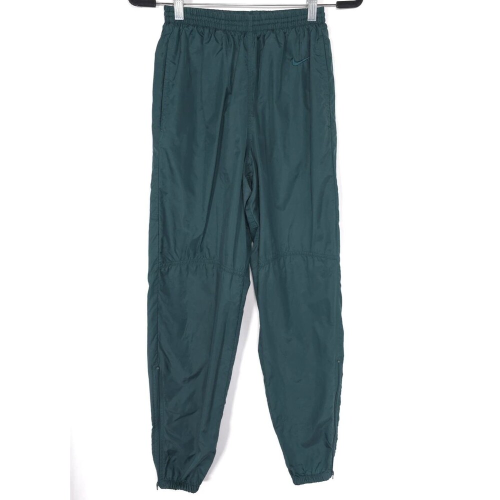 NIKE Men's SMALL Track Pants Joggers Green Zip Ankle Swoosh VINTAGE 90's Nylon
